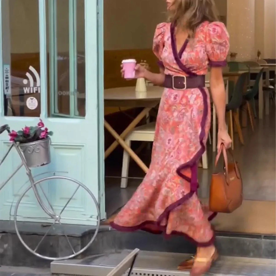 ELISARA™ – PUFF SLEEVE MAXI DRESS WITH ASYMMETRICAL SKIRT