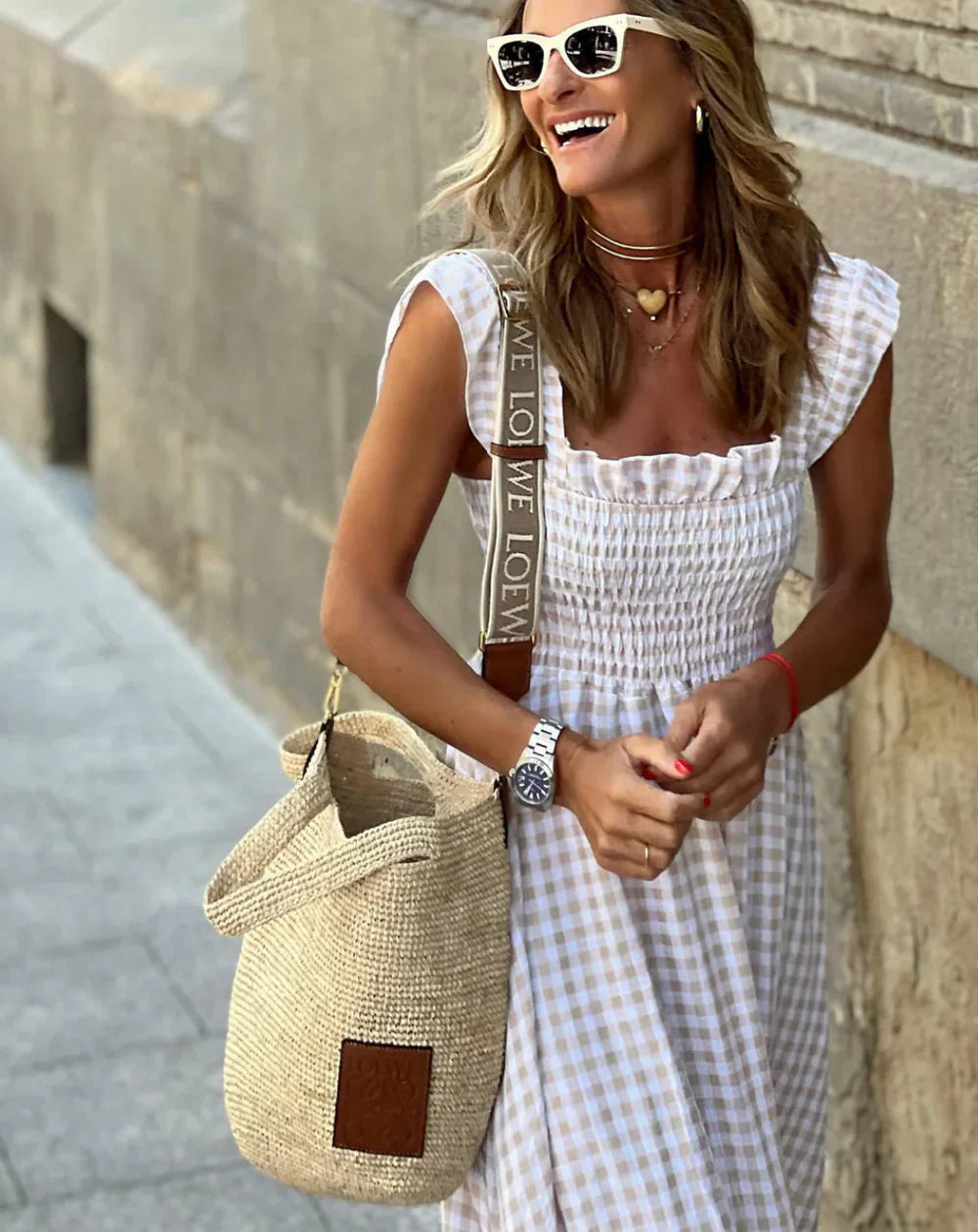 FLEURINNA™ – LONG DRESS WITH RUFFLED SLEEVES AND GINGHAM FRILLS