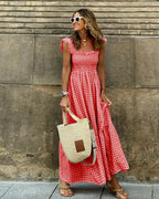 FLEURINNA™ – LONG DRESS WITH RUFFLED SLEEVES AND GINGHAM FRILLS