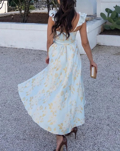 BRYLIN™ – WAIST TIE DRESS WITH BUTTERFLY SLEEVE AND PRINT