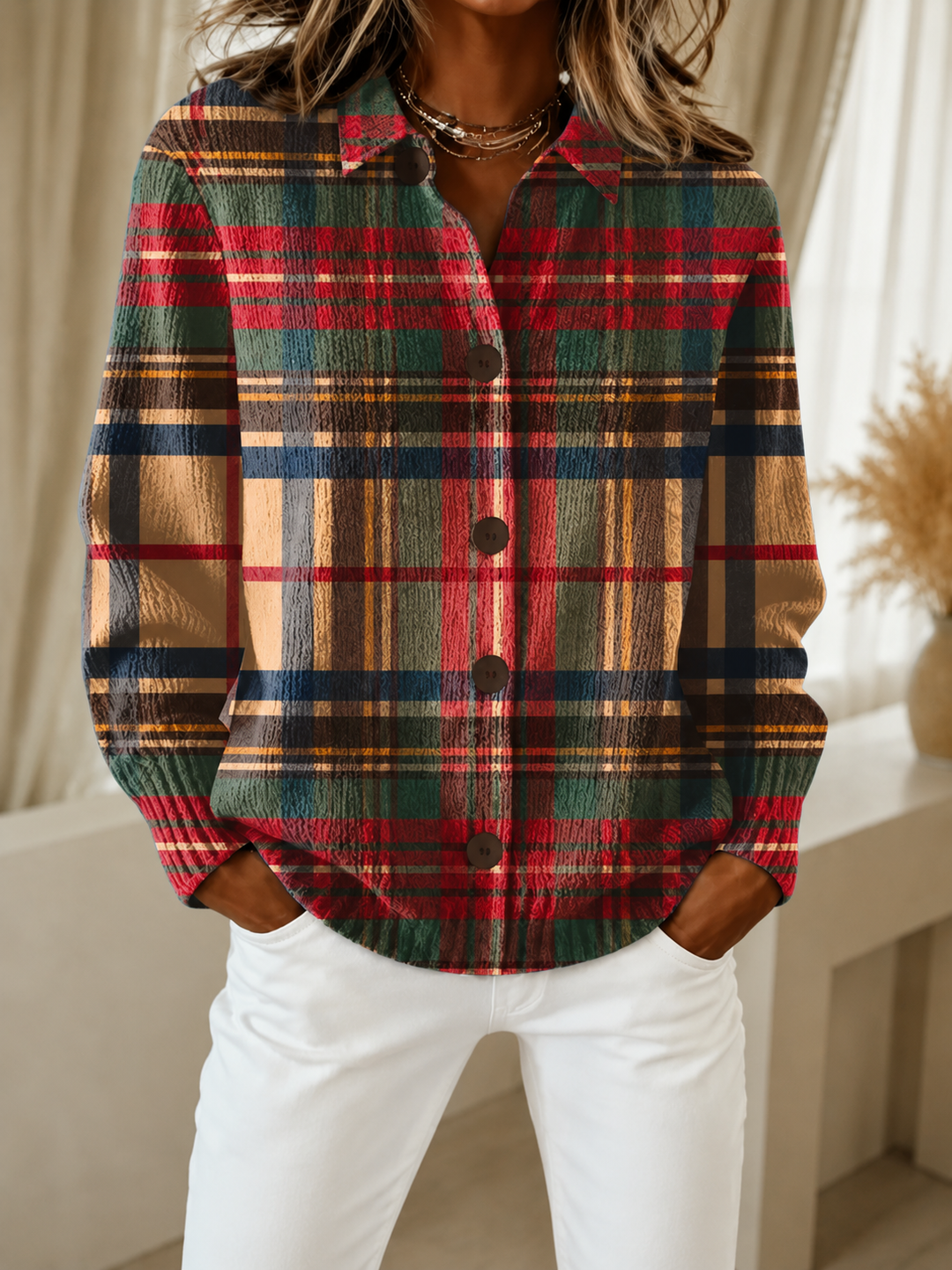Gloria | Multicolor Plaid Button Cardigan