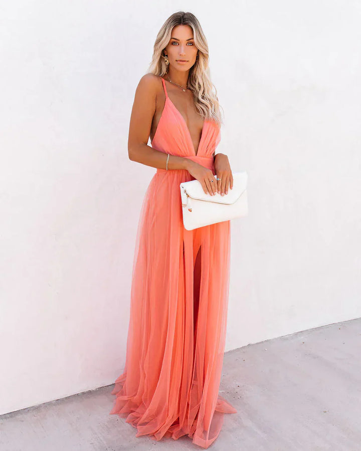AURELIA™ – MAXI DRESS PETAL DUST FLOWING FLORAL ELEGANCE